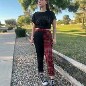 Hot Topic Black & Red Plaid Split Leg Pants